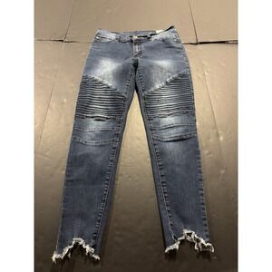 Urban Chic Biker Moto Skinny Jeans with Raw Hem